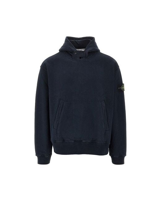 Stone Island Blue Cotton French Terry Hoodie for men