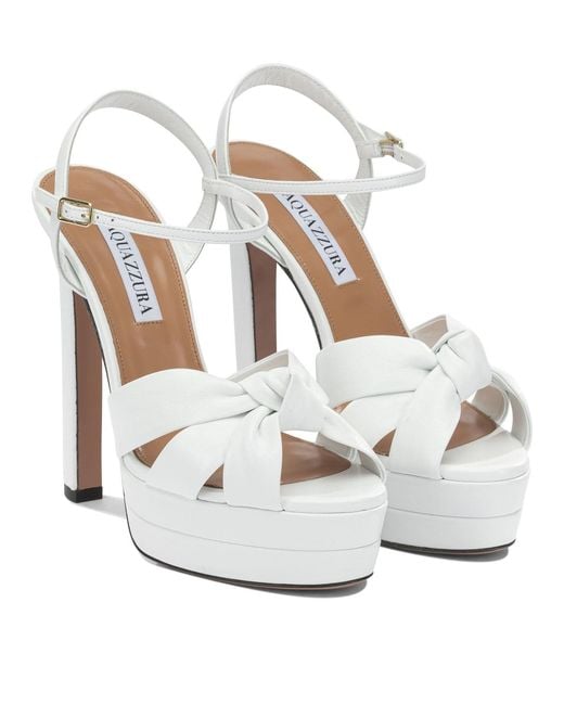 Aquazzura White "Nina Plateau 130 Mm" Heeled Sandals