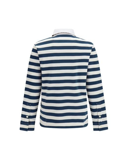 Burberry Blue Striped Long-Sleeve Cotton Polo for men