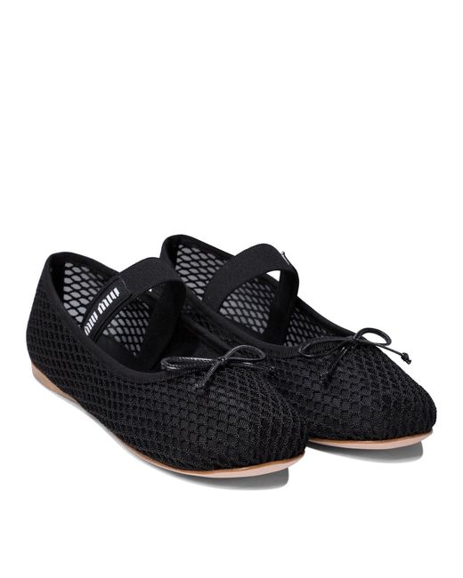 Miu Miu Black Mesh Fabric Ballet Flat