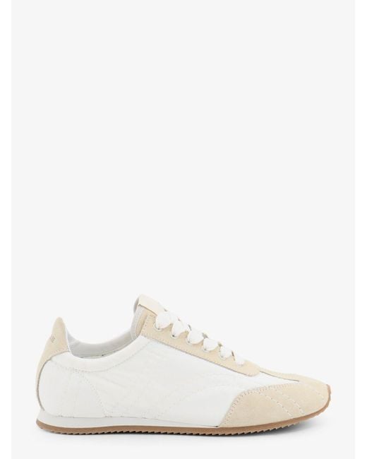 Women's White Nylon And Suede Trainers With All-Over Stitching Detail