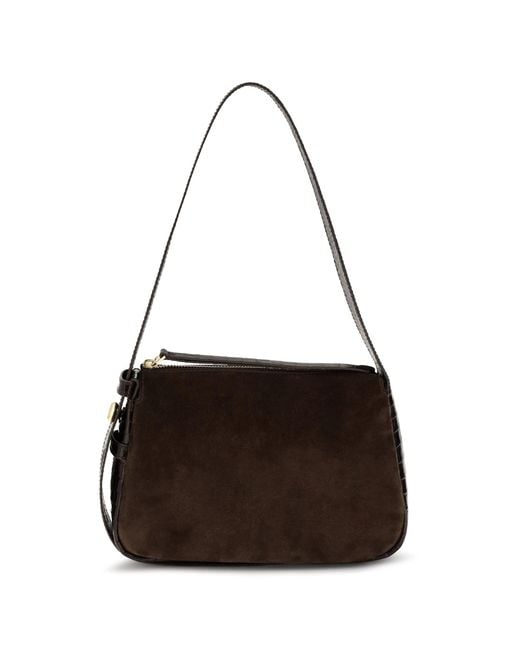 Tory Burch Black Small Romy Suede Shoulder Bag Dark Cocoa