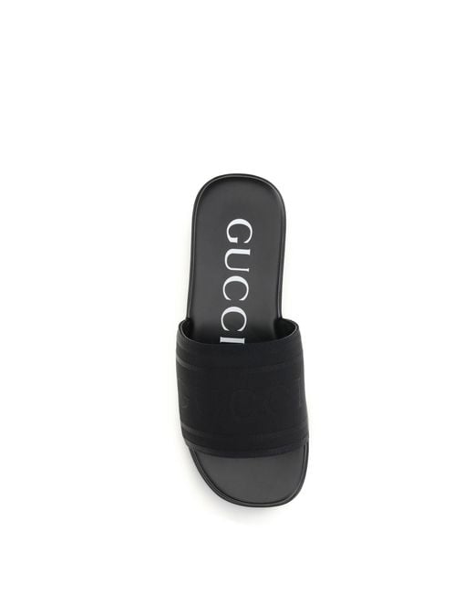 Gucci Black Jacquard Fabric Slides for men
