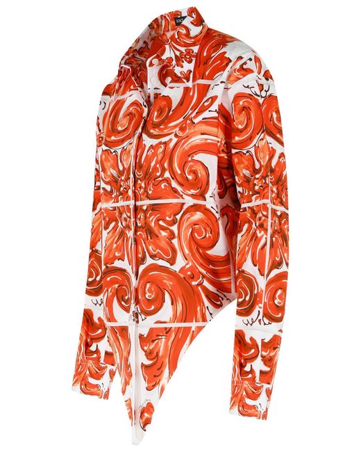 Dolce & Gabbana Orange Dolce & Gabbana Majolica Print Cotton Poplin Shirt