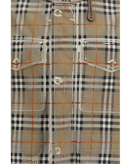Burberry White Gabardine Parka Faded Check Taupe for men