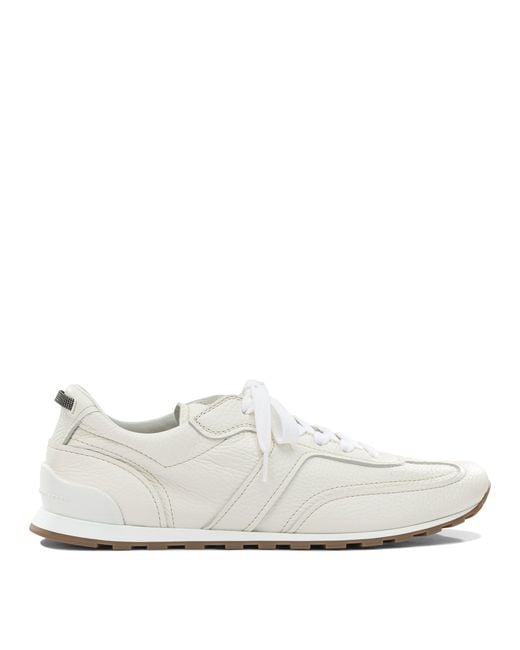Brunello Cucinelli White Leather Sneakers With Monili On The Back