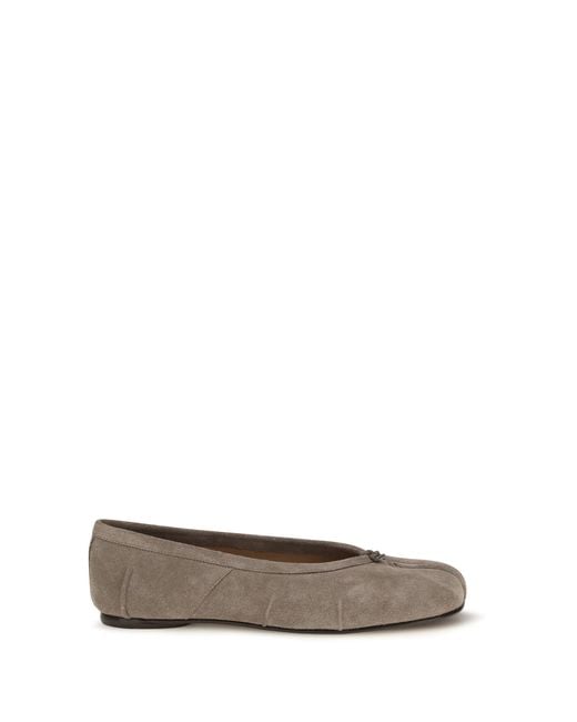 Margiela White Tabi Suede Ballerinas Taupe