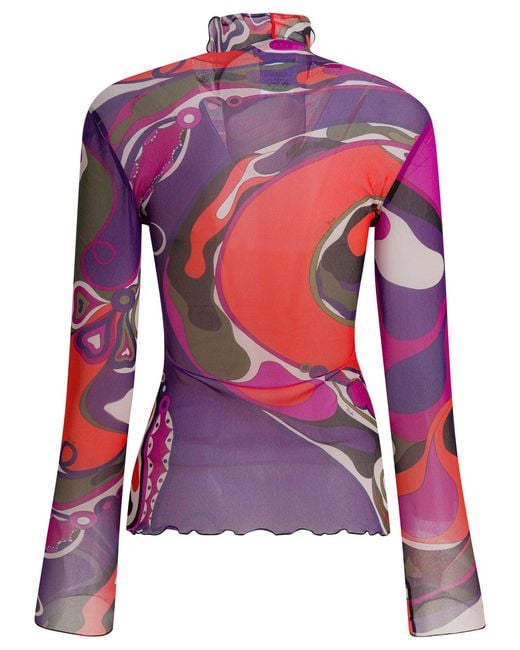 Emilio Pucci Pink Orchidee Print Tulle T-Shirt