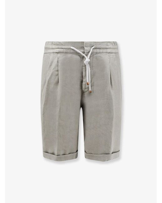 Brunello Cucinelli Gray Linen Bermuda Shorts With Drawstring for men