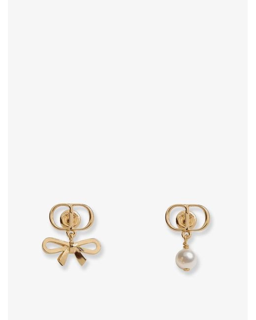 Women's Natural Dior Cd Mini Bow Brass Earrings