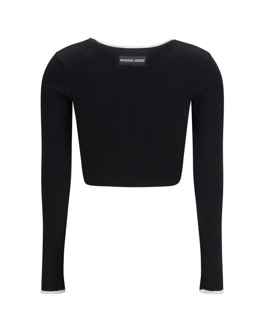 MARINE SERRE Black Moon Logo Bicolor Jersey Roundneck T-Shirt