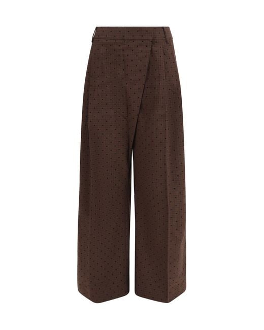 Ganni Brown Flocked Plaid Crossover Pants