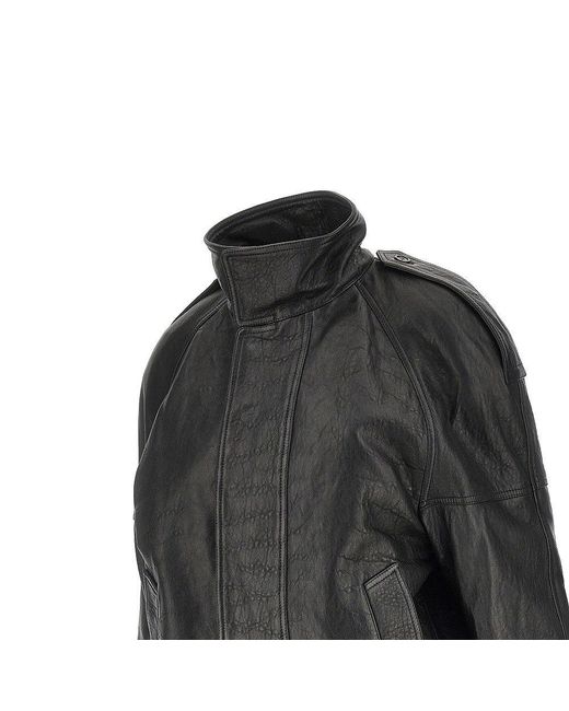 Saint Laurent Black Padded Leather Oversized Jacket
