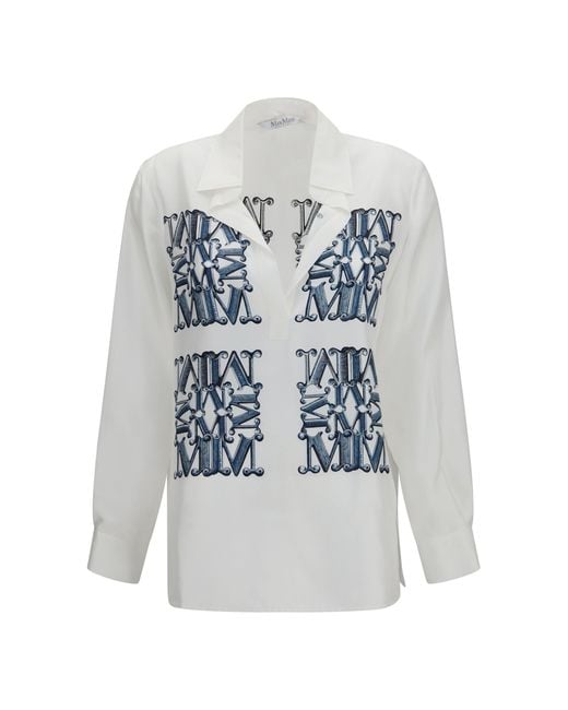 Max Mara Blue Printed Silk Twill Shirt