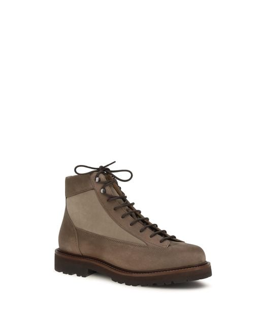 Brunello Cucinelli Brown Lace-Up Ankle Boots for men
