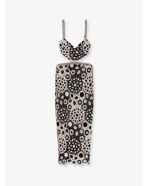Women's White Long Crochet Dress With Floral Pattern