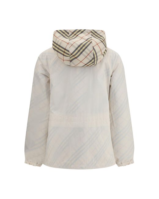 Burberry White Reversible Check Hooded Jacket