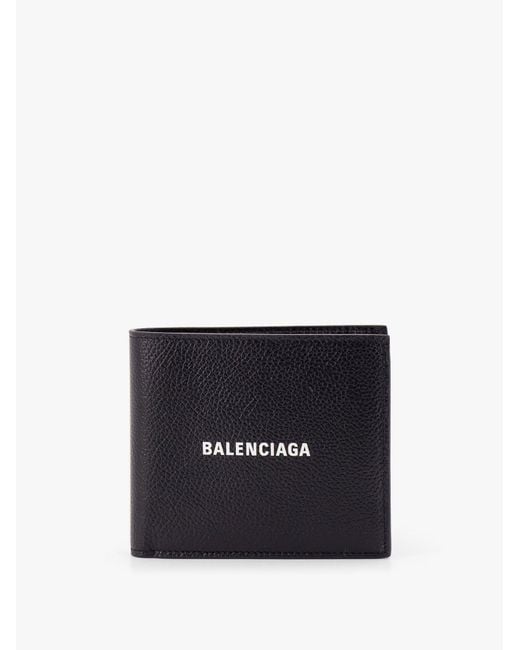 Balenciaga Black Logo Print Bi Fold Leather Wallet for men