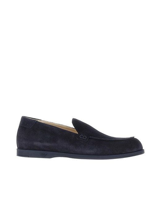 Emporio Armani Blue Suede Leather Loafers for men