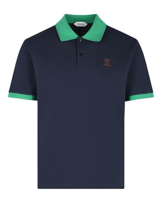 Versace Blue Dark Cotton Polo Shirt for men