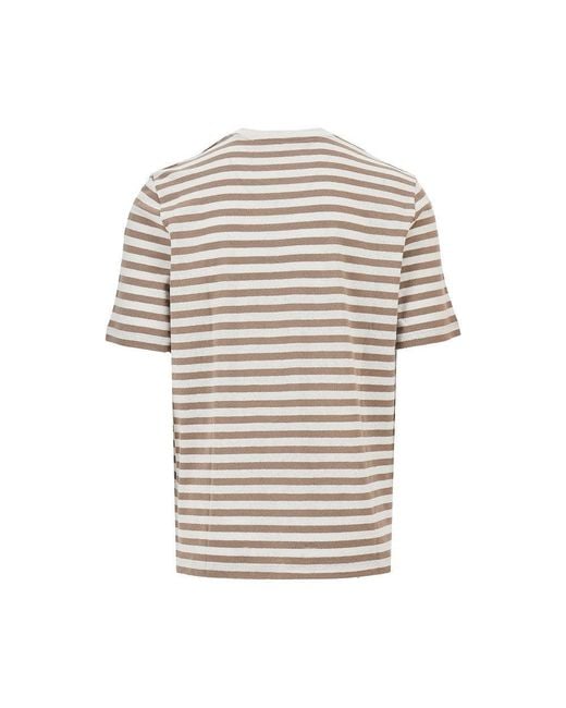 Majestic Filatures Natural Striped Cotton And Linen T-Shirt for men