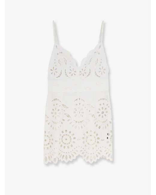 Women's White Poplin Mini Dress With Cut Out Embroidery