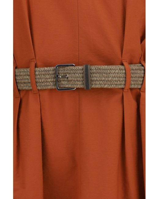 Brunello Cucinelli Brown Pleated Dress With Rope Belt
