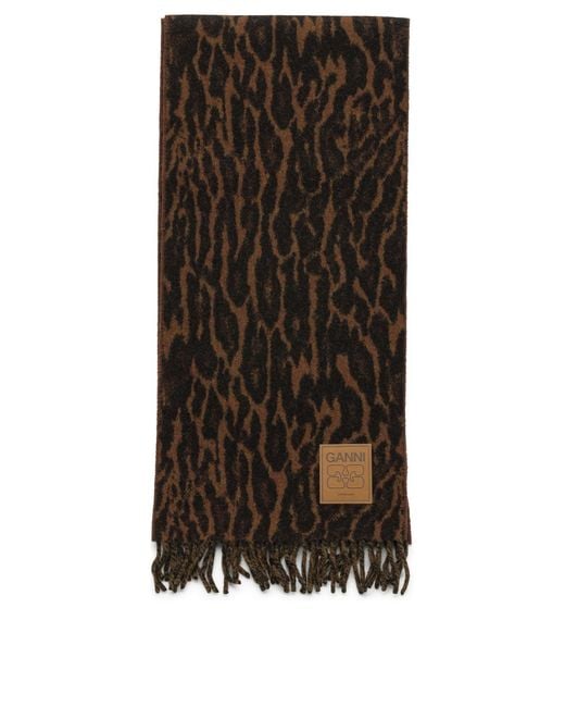 Ganni Brown Wool Scarf With Fringes