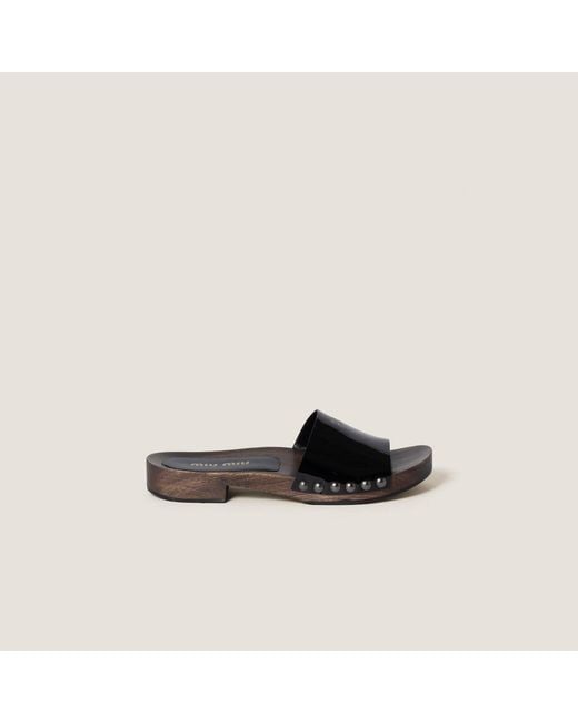 Miu Miu Black Leather Sandals With Wooden Clog