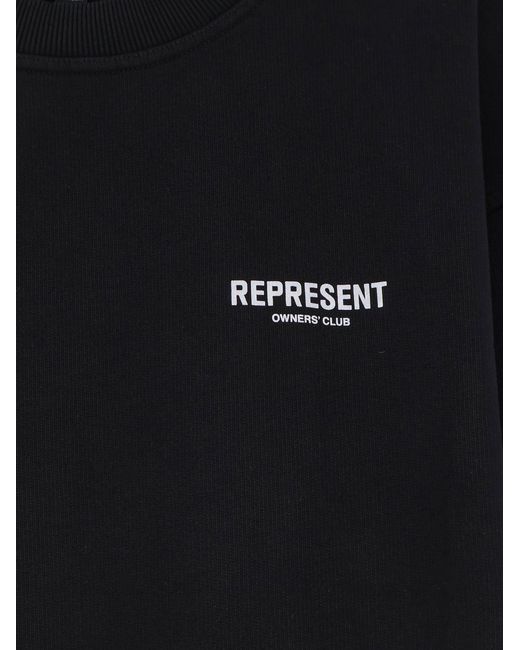 Represent Black Cotton Sweatshirt With Printed Logo On The Front for men