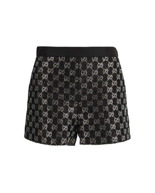 Women's Black Tweed Wool Lamã Embroidered Shorts