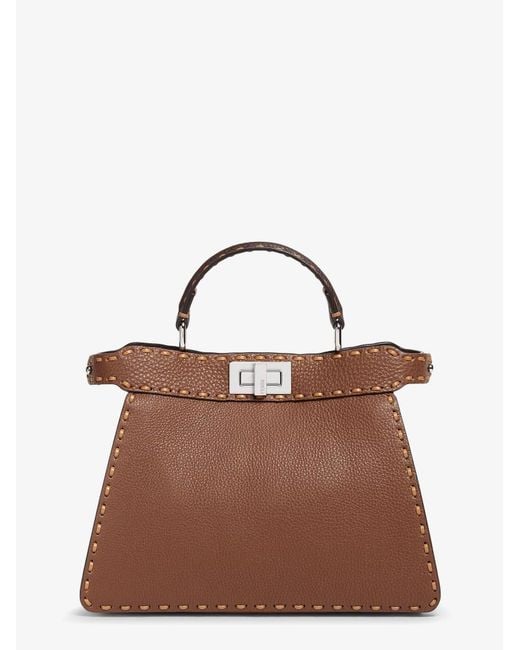 Fendi Brown Peekaboo Iseeu Small Leather Shoulder Bag With Selleria Macro Stitching
