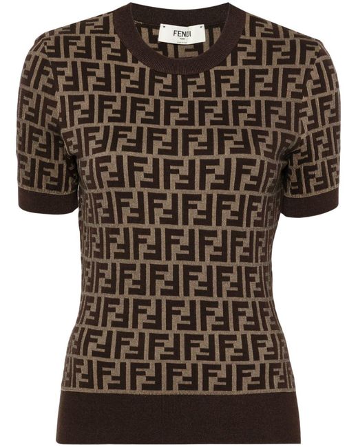 Fendi Black Short Sleeves Cotton Crewneck Knitwear