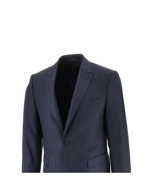 Emporio Armani Blue Jacquard Wool David Line Suit for men
