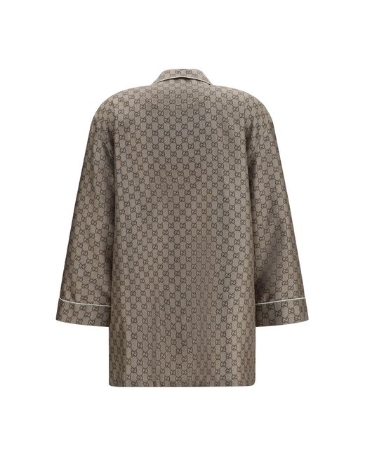 Gucci Gray Printed Silk Twill Shirt