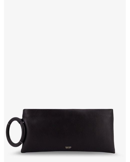Tom Ford White Aura Leather Clutch Bag With Lettering Logo On The Front
