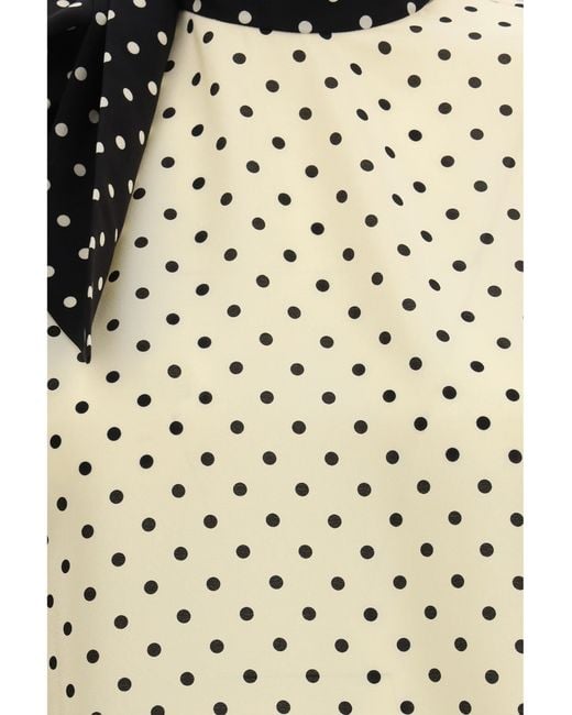 Valentino Natural Blouse With Side Bow, Polka Dot