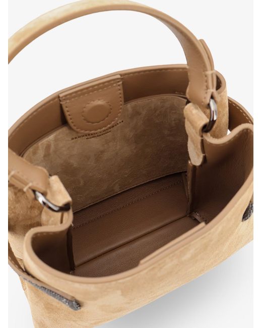 Brunello Cucinelli Natural Suede Shoulder Bag With Monili Detail