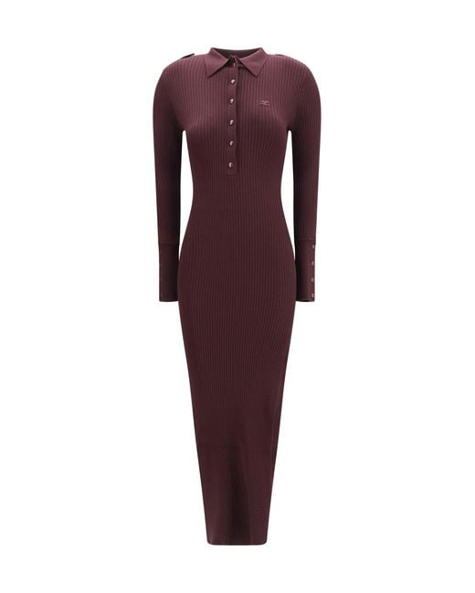 Courreges Purple Rib Knit Polo Long Dress