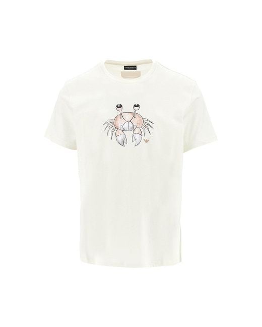Emporio Armani White Sea Animals Print Swimwear T-Shirt for men