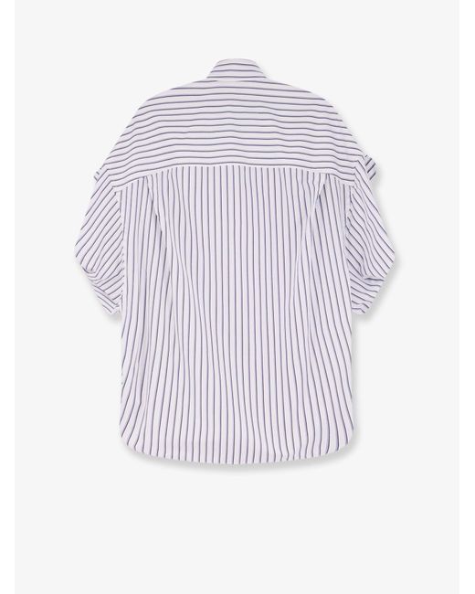 Balenciaga White Tucked Sleeve Striped Cotton Shirt