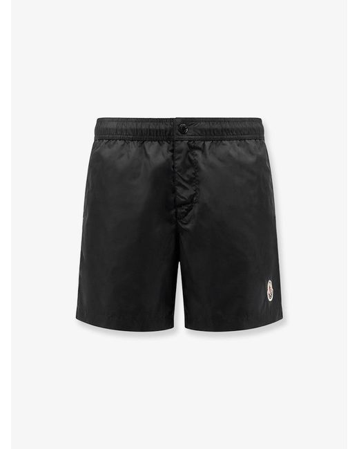 Moncler Black Nylon Swim Trunks With Logo Patch On The Bottom for men