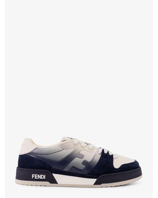 Fendi Blue Match Leather Sneakers With Suede Inserts for men