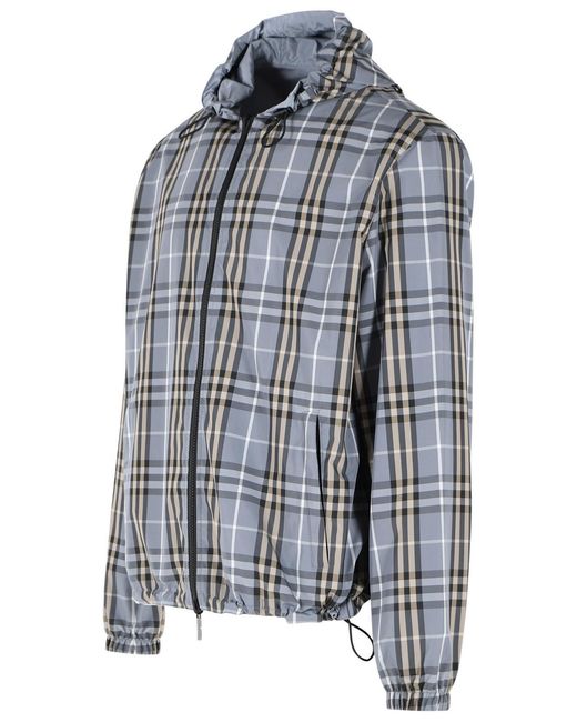 Burberry Blue Wave Polyester 'Newport Check' Reversible Hooded Jacket for men