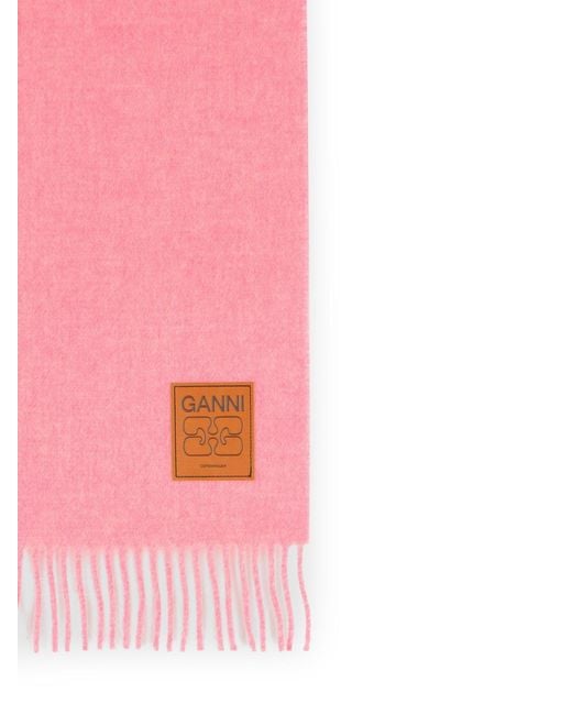 Ganni Pink Virgin Wool Scarf