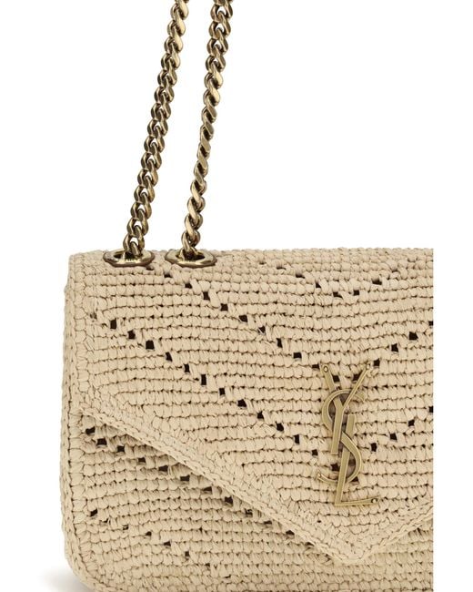 Saint Laurent White Small Raffia Loulou Shoulder Bag