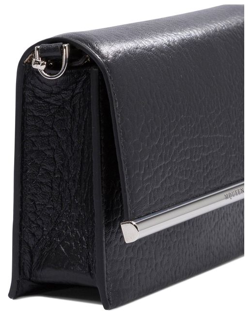 McQueen Black Leather Mini Cross-Bar Clutch