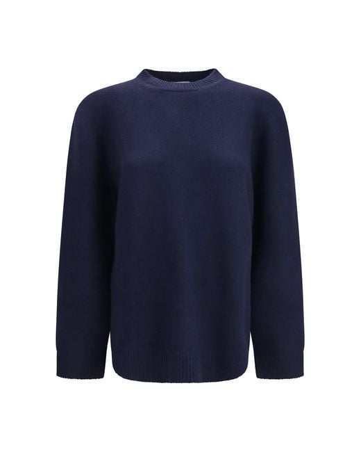 Prada Blue Crewneck Sweater With Suede Elbow Patches
