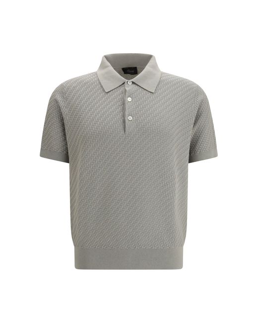 Brioni Gray Polo Shirt Woven Pattern Bitumen for men