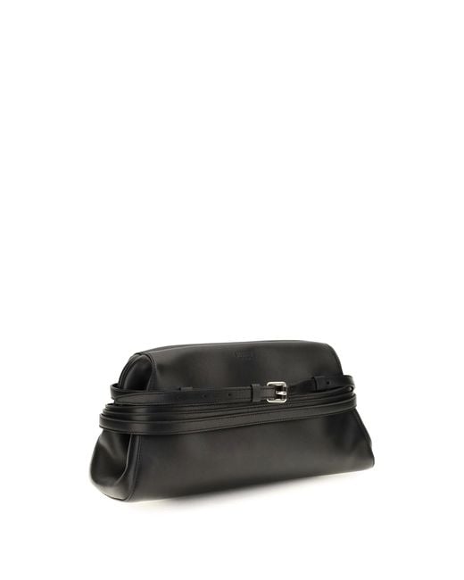 Moschino Black Leather Clutch With Buckle Detail